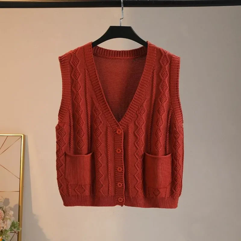 Sspring Autumn Knitted Sweater Vest Women New Fashion V-Neck Pockets Cardigan Knitwear Sleeveless Jacket Female Waistcoat T1116
Sspring Autumn Knitted Sweater Vest Women New Fashion V-Neck Pockets Cardigan Knitwear Sleeveless Jacket Female Waistcoat T1116