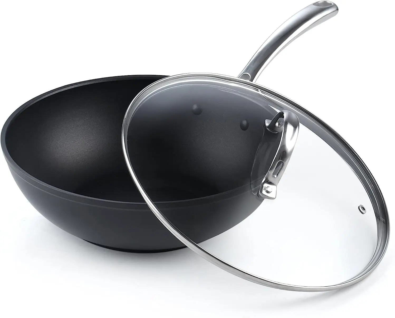 11-дюймовая сковорода-вок с антипригарным покрытием и стеклянной крышкой, глубокая сковорода с твердым анодированием для равномерного нагрева
11-дюймовая сковорода-вок с антипригарным покрытием и стеклянной крышкой, глубокая сковорода с твердым анодированием для равномерного нагрева