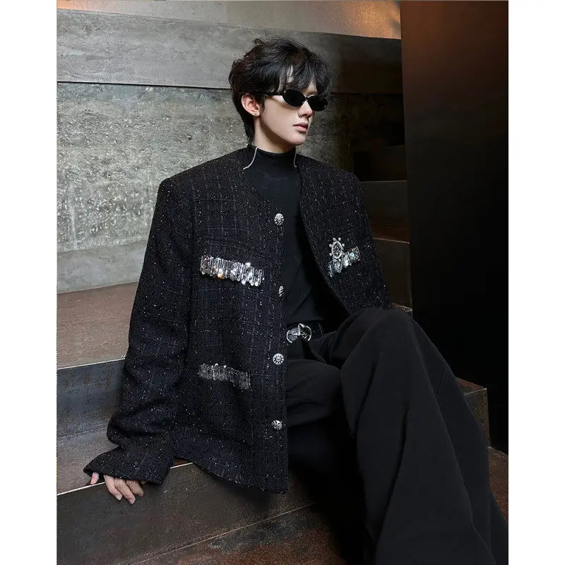 Bla Sequin Men's Jaet Autumn Faion Street Sle No Collar Suit Outerwear Warm Stand Fit Long Sve Polyester Fiber
Bla Sequin Men's Jaet Autumn Faion Street Sle No Collar Suit Outerwear Warm Stand Fit Long Sve Polyester Fiber