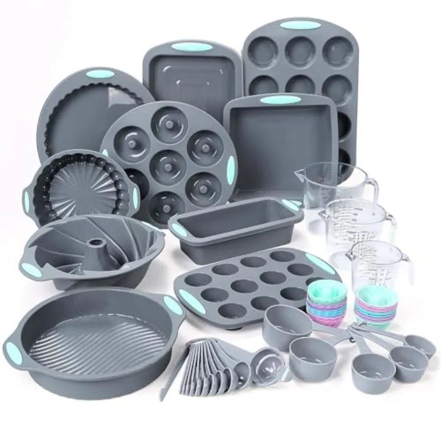 54 Pieces Silicone Baking Pans Set, 10 Silicone Cake Molds, Loaf Pan and Muffin Pans, Non-Stick Baking Cup, with Measuring Cups
54 Pieces Silicone Baking Pans Set, 10 Silicone Cake Molds, Loaf Pan and Muffin Pans, Non-Stick Baking Cup, with Measuring Cups
