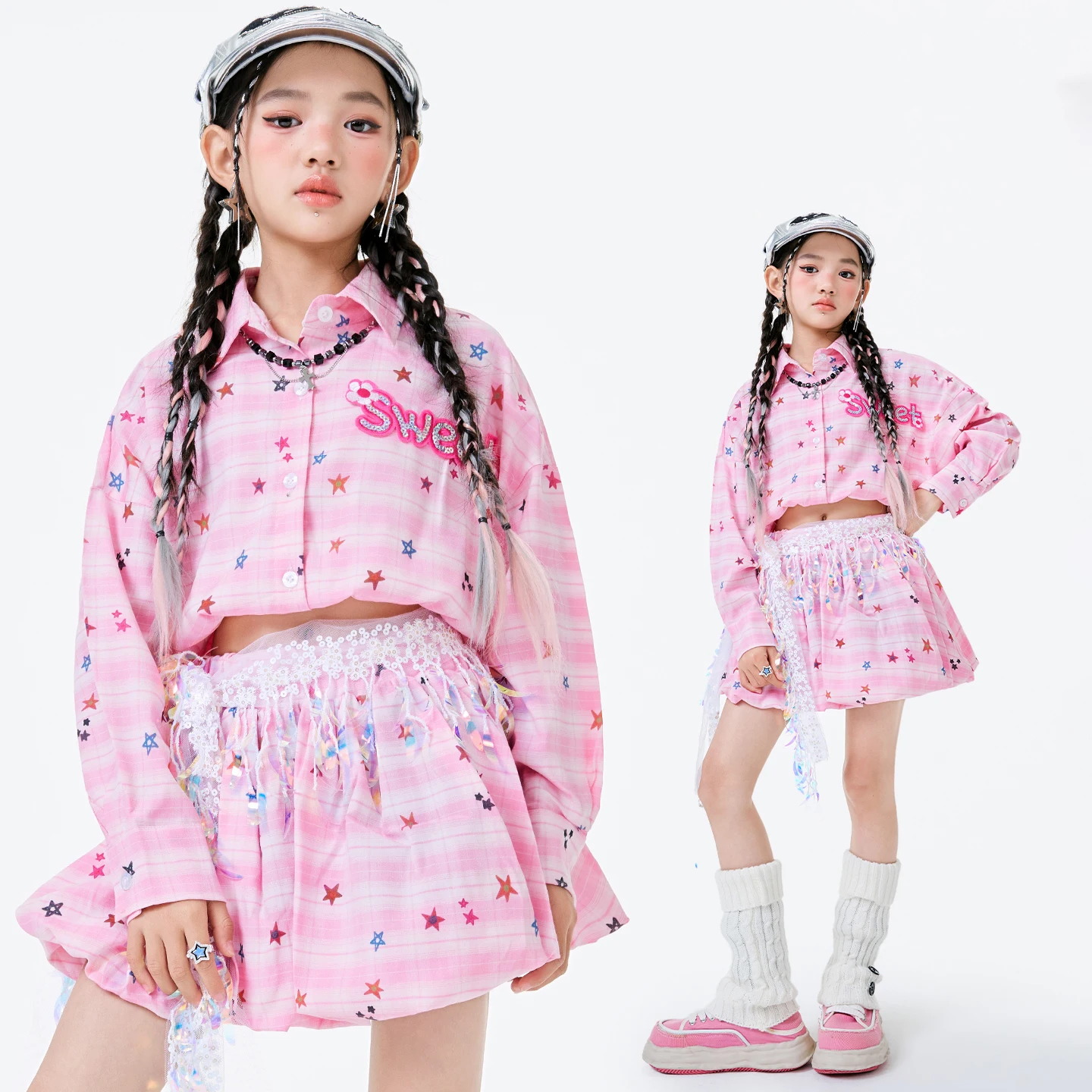 Cheerleading K-pop Outfit Girls Pink Jazz Dance Performance Costume Kids Cool Hip Hop Clothing Children Street Wear XS10434
Cheerleading K-pop Outfit Girls Pink Jazz Dance Performance Costume Kids Cool Hip Hop Clothing Children Street Wear XS10434