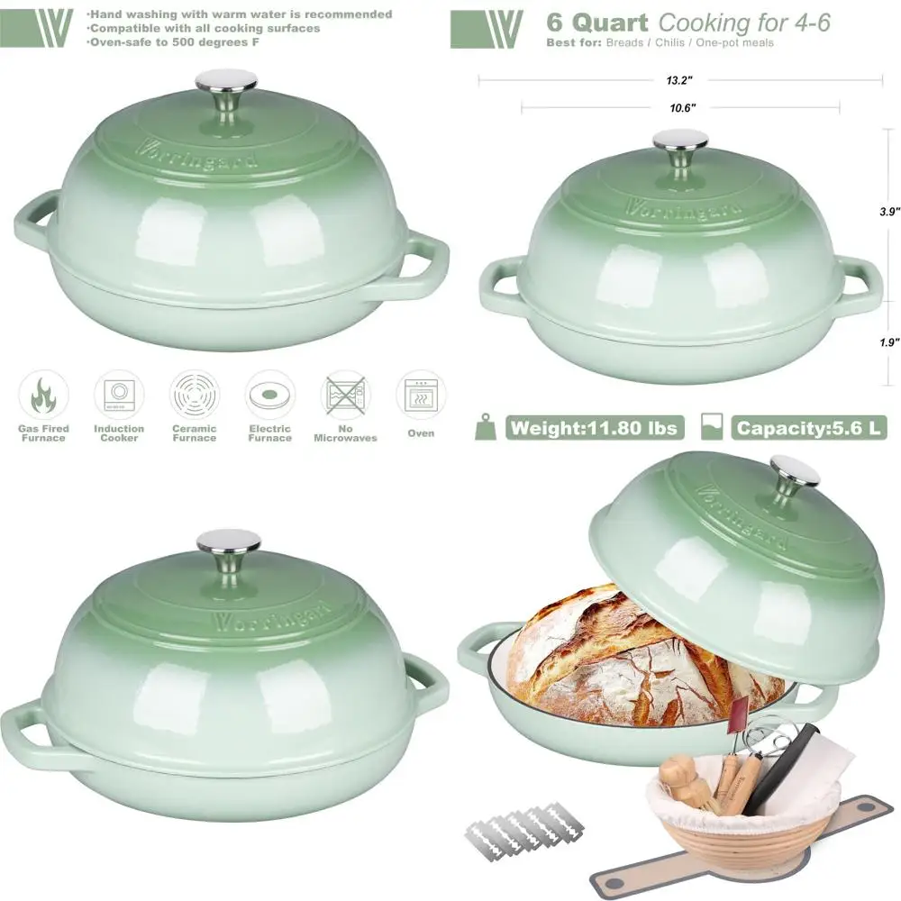 6 Quart Green Enamel Cast Iron Dutch Oven with Lid for Bread Baking and Sourdough Starter
6 Quart Green Enamel Cast Iron Dutch Oven with Lid for Bread Baking and Sourdough Starter