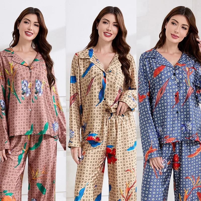 Women 2PCS Sleepwear Women Pajamas Suit Print Flower Homewear Long Sleeve Shirt Pants Nightwear Satin Loungewear Casual PJS
Women 2PCS Sleepwear Women Pajamas Suit Print Flower Homewear Long Sleeve Shirt Pants Nightwear Satin Loungewear Casual PJS