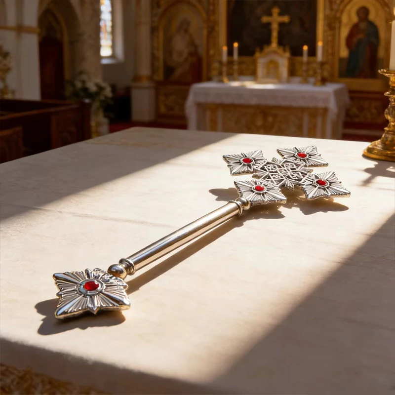 New Traditional Gold-Plated Orthodox Standing Cross with Red Enamel Details for Church Altar Display and Liturgical Celebrations
New Traditional Gold-Plated Orthodox Standing Cross with Red Enamel Details for Church Altar Display and Liturgical Celebrations