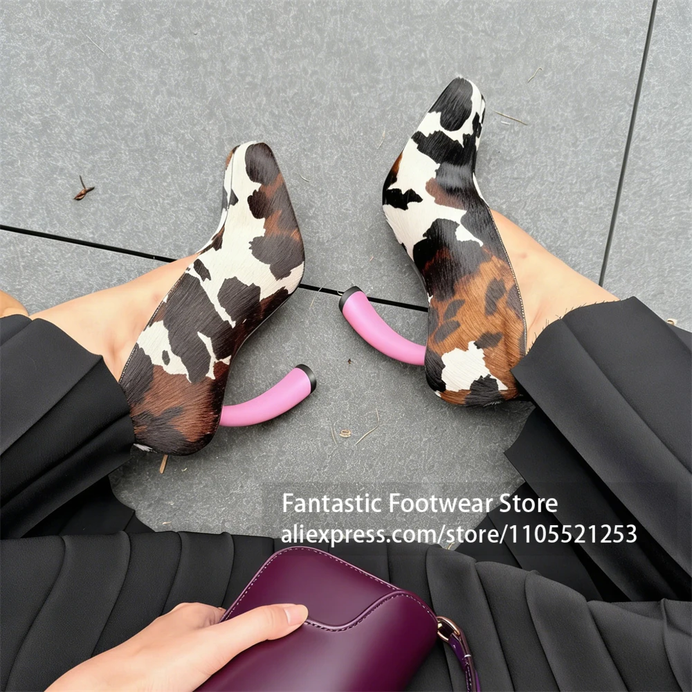 Cow Print Faux Pony Hair Pumps Novelty Curved Pink Heel Slip on Shoes Ankle Strap Square Toe Unique High Heel Footwear for Women
Cow Print Faux Pony Hair Pumps Novelty Curved Pink Heel Slip on Shoes Ankle Strap Square Toe Unique High Heel Footwear for Women