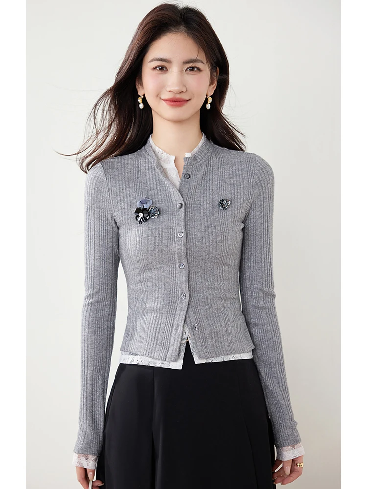 Fashion Womens Solid Gray Knitted tops Fake Two Piece Long Sleeve Slim Fit Top Autumn 2026
Fashion Womens Solid Gray Knitted tops Fake Two Piece Long Sleeve Slim Fit Top Autumn 2026