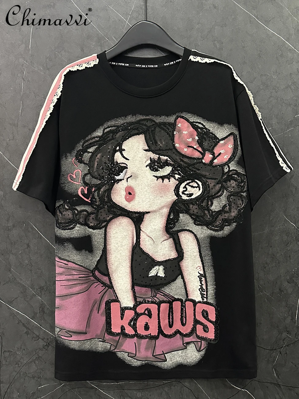 2025 Spring and Summer New Heavy Cartoon Short-sleeved T-shirt Women's Fashion Loose Sweet Cool Girl Casual Mid-length Y2k Tops
2025 Spring and Summer New Heavy Cartoon Short-sleeved T-shirt Women's Fashion Loose Sweet Cool Girl Casual Mid-length Y2k Tops
