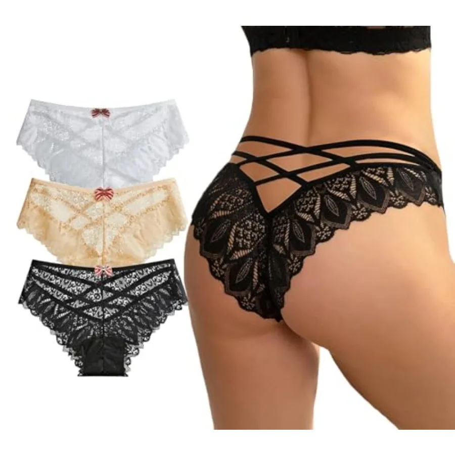 Sexy Cheeky Underwear for Women Lace Floral Bikini Criss Cross Seamless Panties Ladies Cute Hipster Briefs 3-Pack
Sexy Cheeky Underwear for Women Lace Floral Bikini Criss Cross Seamless Panties Ladies Cute Hipster Briefs 3-Pack