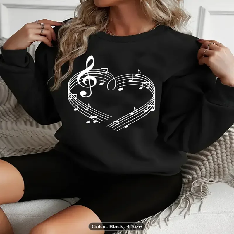 Womens Black Sweatshirt Music Note Heart Graphic Print Casual Oversized Pullover Top for Music Lovers Comfortable Pure Cotton
Womens Black Sweatshirt Music Note Heart Graphic Print Casual Oversized Pullover Top for Music Lovers Comfortable Pure Cotton