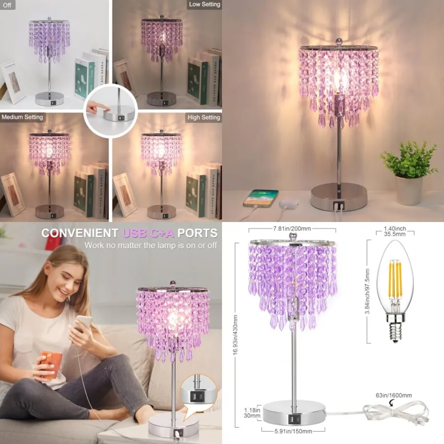 USB Bedside Crystal Lamp, 3 Way Dimmable Touch Nightstand Lamp with Dual USB Charging Ports, Table Lamp Decorative Accent Lamp
USB Bedside Crystal Lamp, 3 Way Dimmable Touch Nightstand Lamp with Dual USB Charging Ports, Table Lamp Decorative Accent Lamp