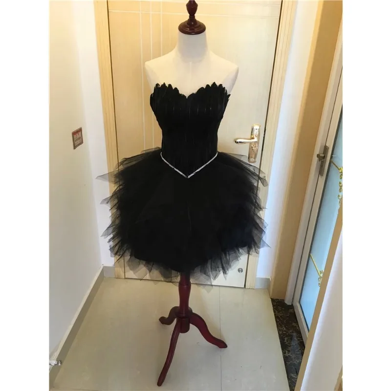 

Black Evening Dress Short Thin Feather Bustier Birthday Dresses for Women's