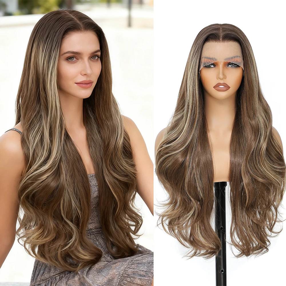 13X4 Парики фронта шнурка 30 дюймов Длинные синтетические коричневые мелированные парики Длинные волнистые прозрачные парики шнурка для женщин Ежедневная вечеринка
13X4 Парики фронта шнурка 30 дюймов Длинные синтетические коричневые мелированные парики Длинные волнистые прозрачные парики шнурка для женщин Ежедневная вечеринка