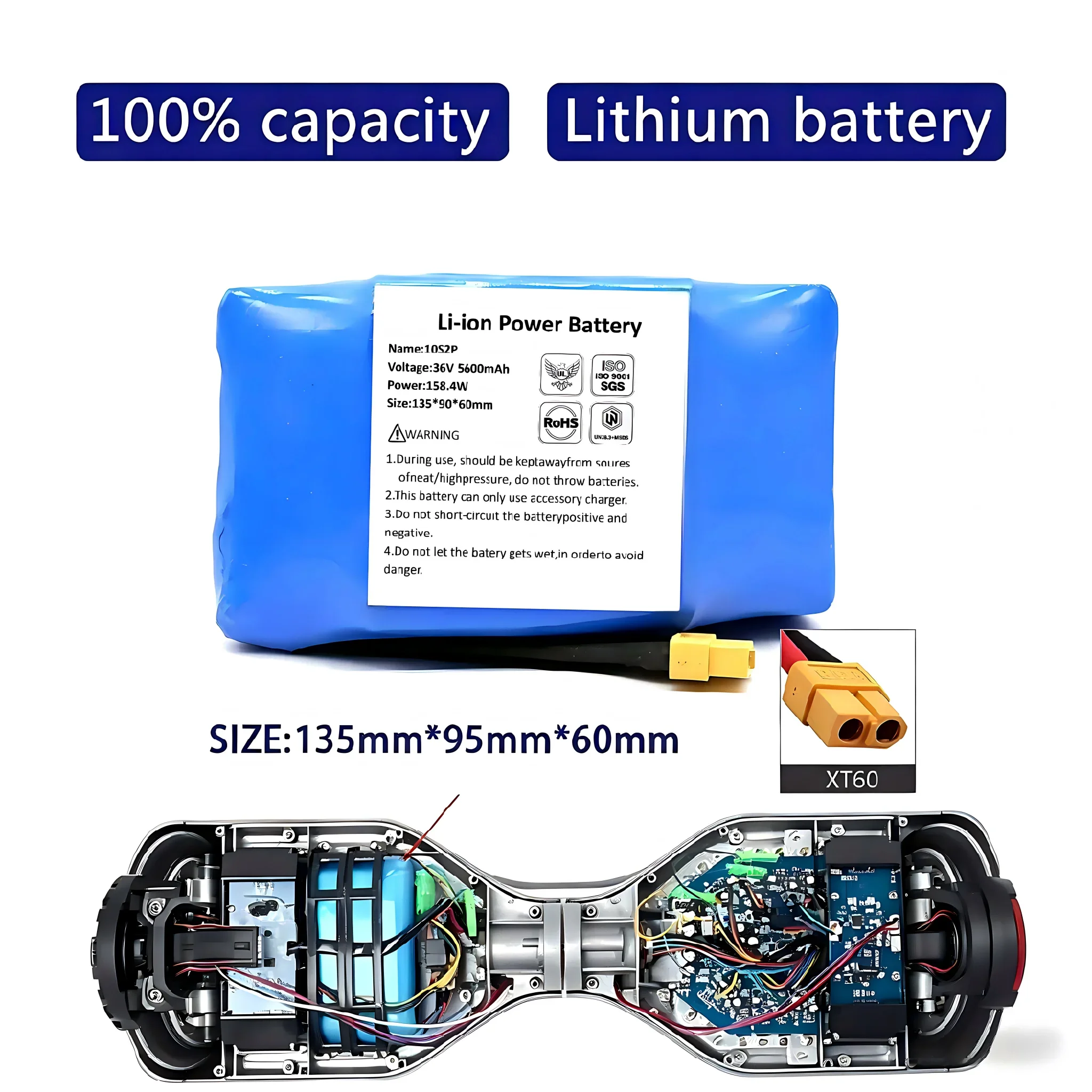 36V Lithium Battery Pack XT60 Connector Rechargeable Replacement Battery Suitable for Scooter Hoverboard Self-balancing Unicycle
36V Lithium Battery Pack XT60 Connector Rechargeable Replacement Battery Suitable for Scooter Hoverboard Self-balancing Unicycle