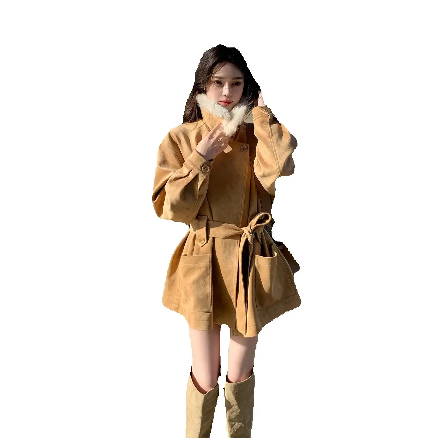 Зимнее замшевое экологически чистое меховое пальто в стиле Old Money с шерстяным воротником для женщин, толстое пальто цвета хаки с добавлением флиса
Зимнее замшевое экологически чистое меховое пальто в стиле Old Money с шерстяным воротником для женщин, толстое пальто цвета хаки с добавлением флиса
