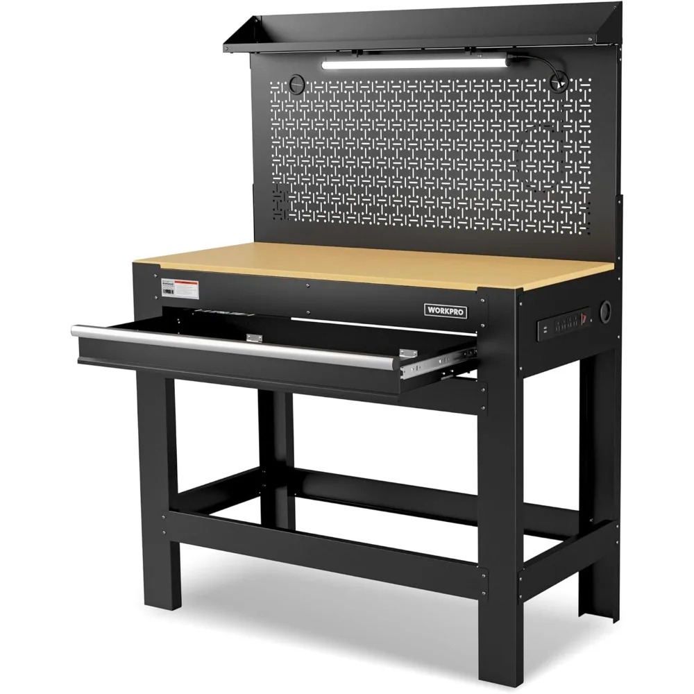 Garage workbench with storage space, heavy-duty workbench with nail board, power socket, and light, suitable for garages
Garage workbench with storage space, heavy-duty workbench with nail board, power socket, and light, suitable for garages