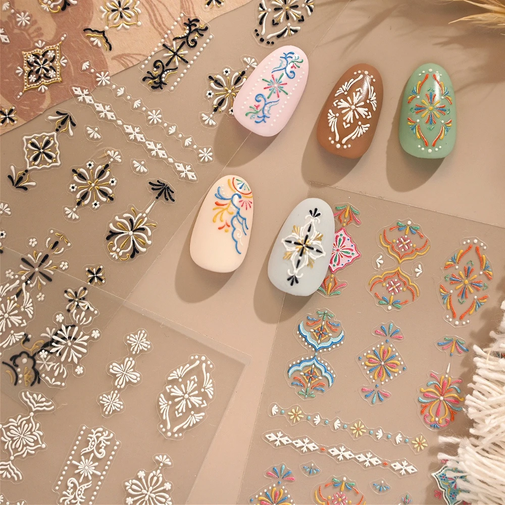 Bohemian Style Black White Colored Flora Totems Retro 5D Embossed Self Adhesive Nail Art Stickers Ethnic Style Manicure Decals
Bohemian Style Black White Colored Flora Totems Retro 5D Embossed Self Adhesive Nail Art Stickers Ethnic Style Manicure Decals