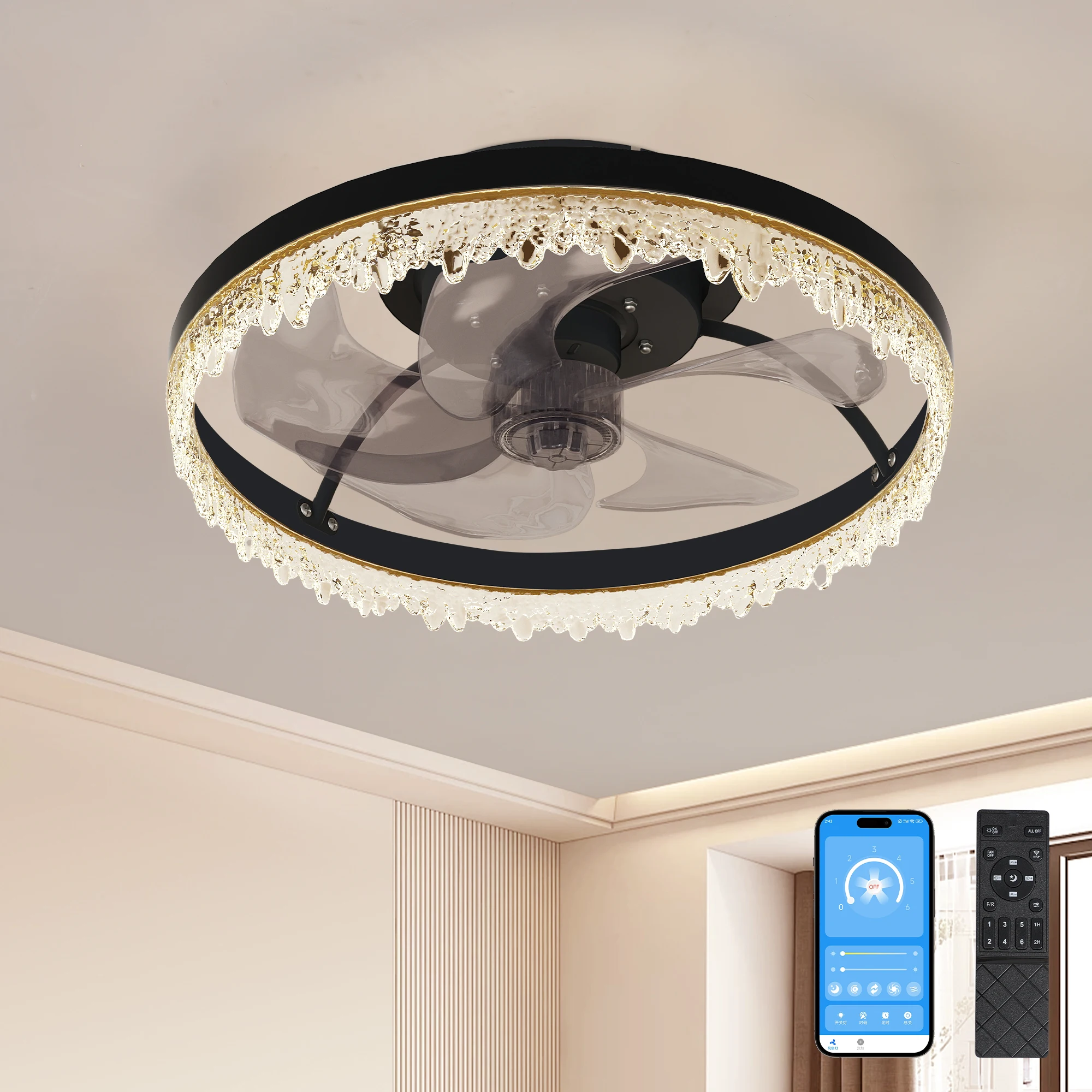 Smart Silent Elegant Black Ceiling Fan with Light,16-inch Flush Mount LED Chandelier with 5 Blades,Dimmable Lighting for Bedroom
Smart Silent Elegant Black Ceiling Fan with Light,16-inch Flush Mount LED Chandelier with 5 Blades,Dimmable Lighting for Bedroom