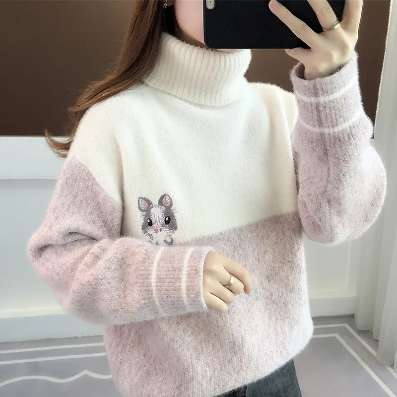 Women Autumn Winter Japanese Lazy Style Thicken Sweaters Lady Turtleneck Sweater Loose Casual Sweet Rabbit Print Knitwear Tops
Women Autumn Winter Japanese Lazy Style Thicken Sweaters Lady Turtleneck Sweater Loose Casual Sweet Rabbit Print Knitwear Tops
