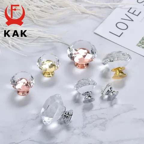 KAK 10Pieces Crystal Diamond Cabinet Knobs and Handles 30mm Gold Kitchen Cupboard Door Pulls Dresser Furniture Handle Hardware