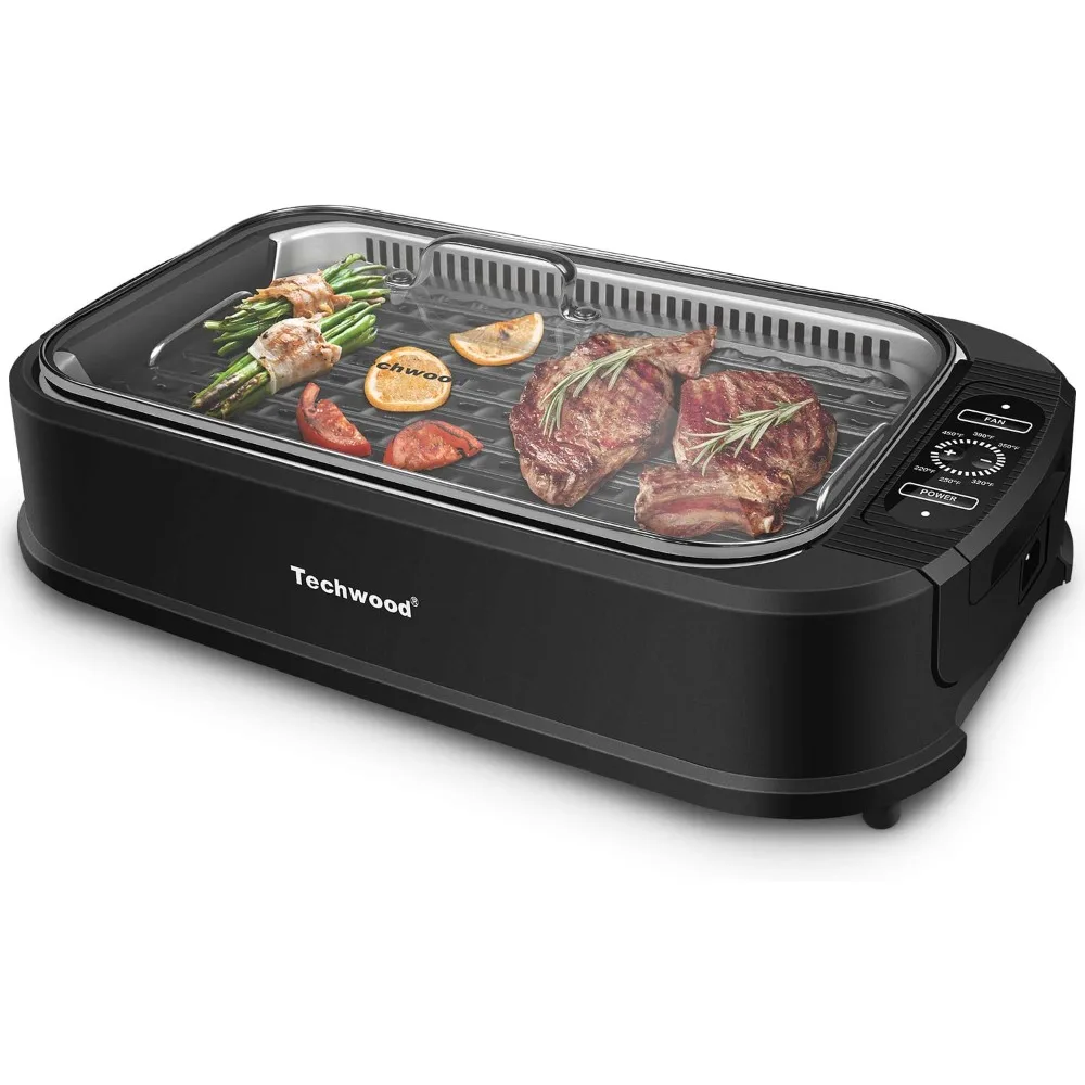 Techwood 1500W Smokeless Indoor Electric Grill with Non-Stick Plates and Tempered Glass Lid - Korean Grill with Temperature Cont
Techwood 1500W Smokeless Indoor Electric Grill with Non-Stick Plates and Tempered Glass Lid - Korean Grill with Temperature Cont