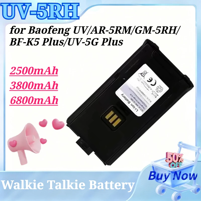 Newly UV-5RH 2500/3800/6800mAh Walklie Talkie Battery for Baofeng UV/AR-5RM GM-5RH BF-K5 Plus UV-5G Plus TYPE-C Charging Port
Newly UV-5RH 2500/3800/6800mAh Walklie Talkie Battery for Baofeng UV/AR-5RM GM-5RH BF-K5 Plus UV-5G Plus TYPE-C Charging Port