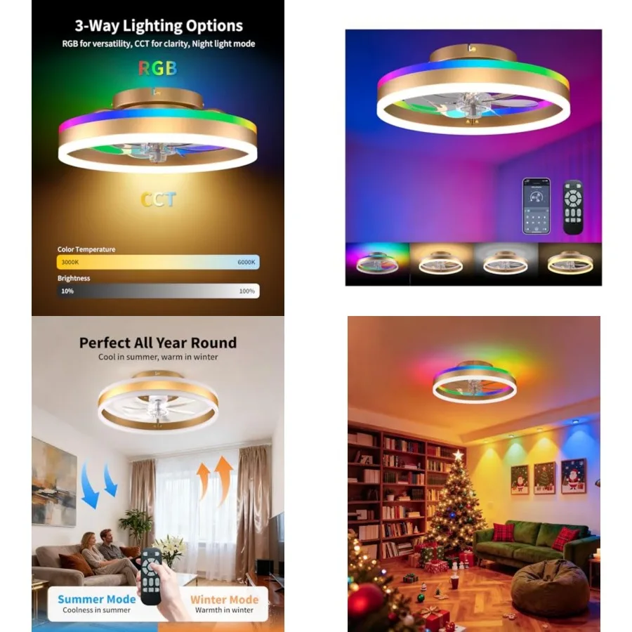 RGB Ceiling Fan with Lights, Low Profile Ceiling Fans with Lights and Remote, Flush Mount LED Fan Light, Modern Bladeless Fande
RGB Ceiling Fan with Lights, Low Profile Ceiling Fans with Lights and Remote, Flush Mount LED Fan Light, Modern Bladeless Fande