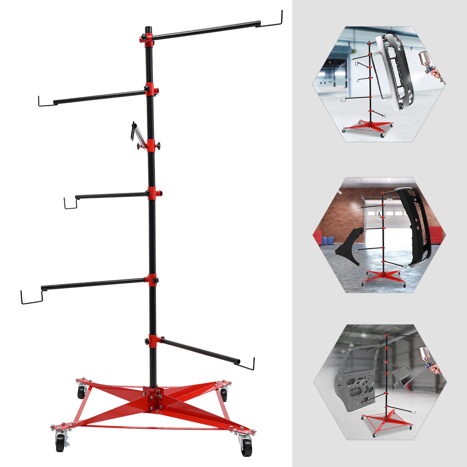 Car Maintenance Tool Rack, Panel Tree, Paint Rack, Adjustable Center Pillar, Suspended with 6 Hooks for Doors, Fenders, Bumpers
Car Maintenance Tool Rack, Panel Tree, Paint Rack, Adjustable Center Pillar, Suspended with 6 Hooks for Doors, Fenders, Bumpers