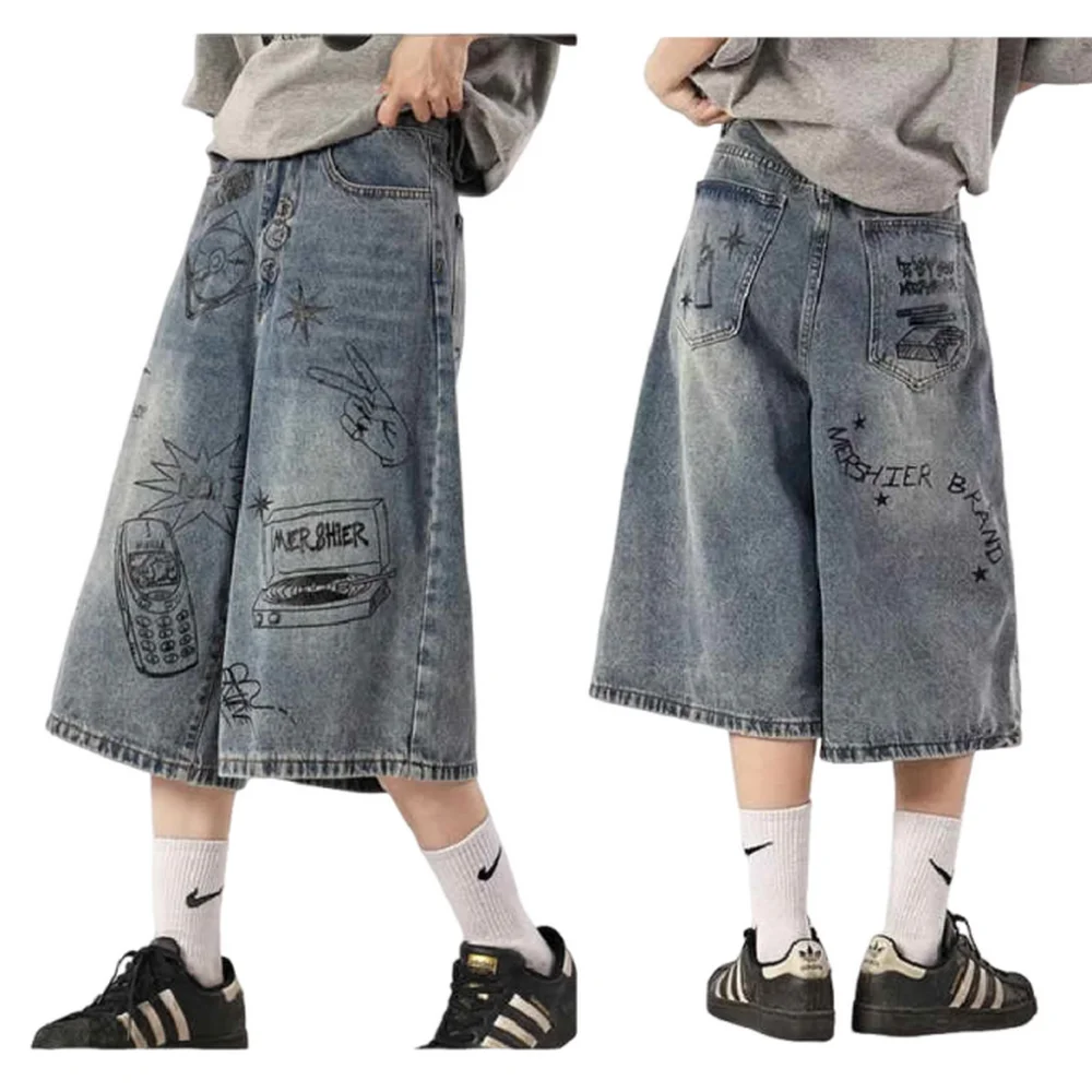 American Styles Graffiti Denim Shorts Street Hip Hop Shorts Loose Wide Leg Calf-Length Jeans
American Styles Graffiti Denim Shorts Street Hip Hop Shorts Loose Wide Leg Calf-Length Jeans