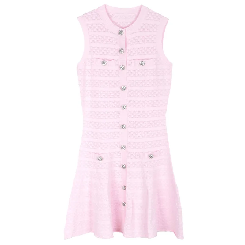 Women Pink O-Neck Knitted Cotton Dress Sleeveless A-Line Dress
Women Pink O-Neck Knitted Cotton Dress Sleeveless A-Line Dress