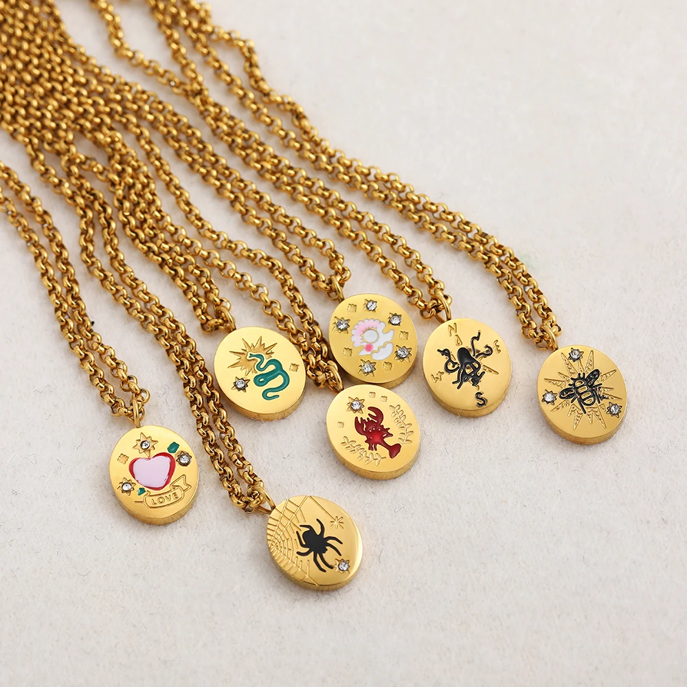 Punk Retro Geometric Oval Enamel Animals Pendant Snake Scorpion Flower Shape Necklace Stainless Steel Heart Choker Femal Jewelry
Punk Retro Geometric Oval Enamel Animals Pendant Snake Scorpion Flower Shape Necklace Stainless Steel Heart Choker Femal Jewelry