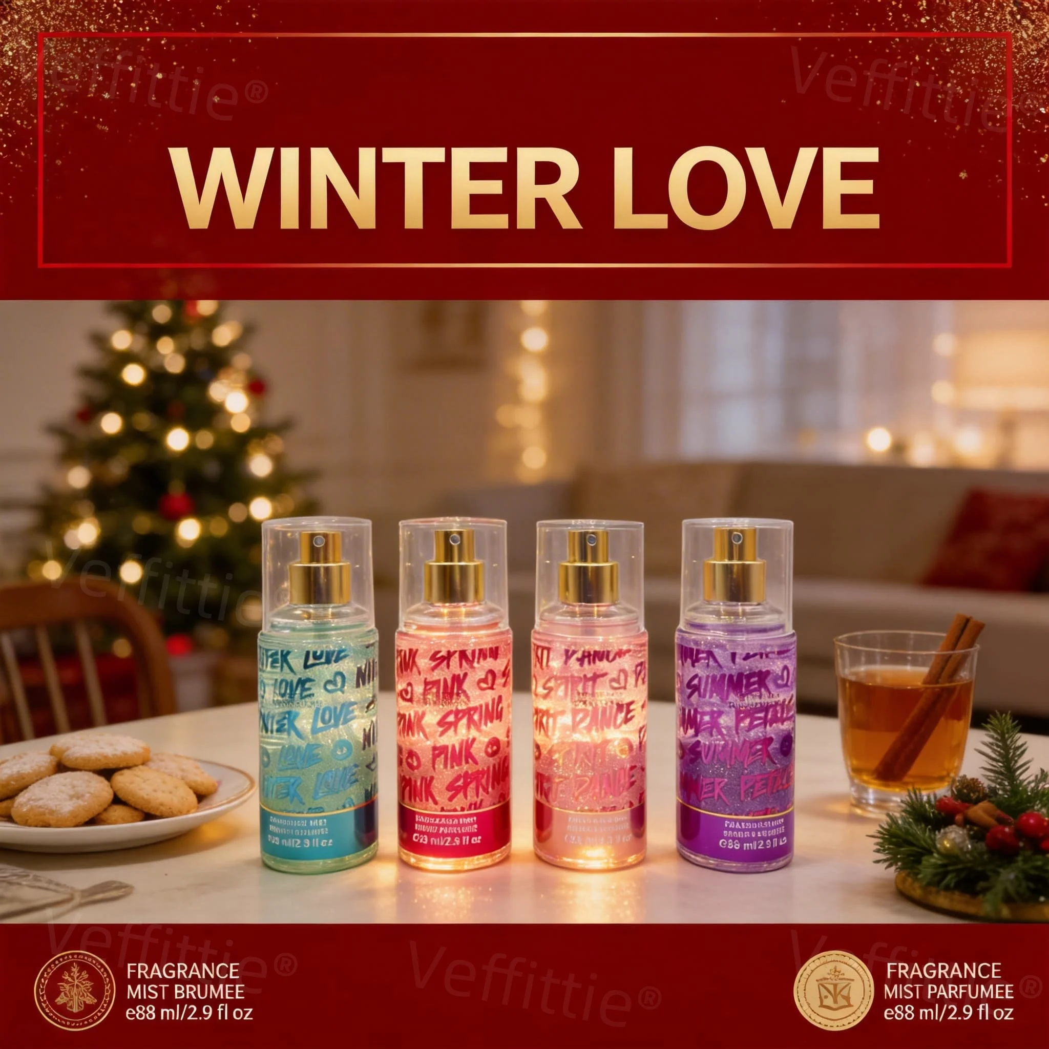 Festive Creamy Floral Fragrance Mist , sugar pear champagne top, night jasmine sandalwood base, all-day fresh scent for holiday
Festive Creamy Floral Fragrance Mist , sugar pear champagne top, night jasmine sandalwood base, all-day fresh scent for holiday