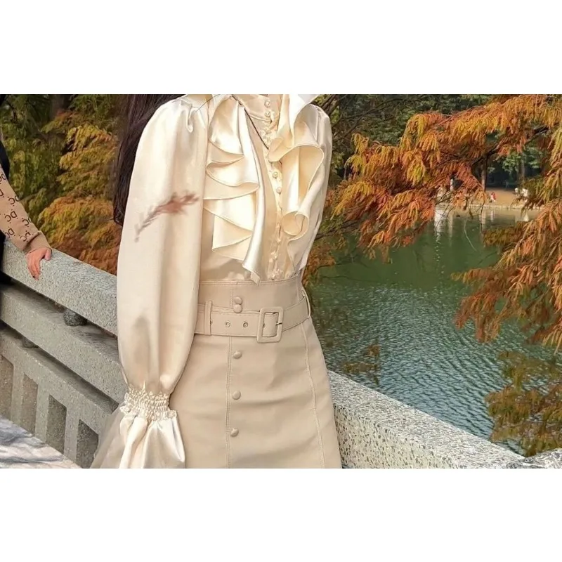 Дизайнерская однотонная элитная осенняя французская рубашка с воротником-стойкой в дворцовом стиле, высококачественный атласный топ с рукавами-фонариками в стиле ретро
Дизайнерская однотонная элитная осенняя французская рубашка с воротником-стойкой в дворцовом стиле, высококачественный атласный топ с рукавами-фонариками в стиле ретро