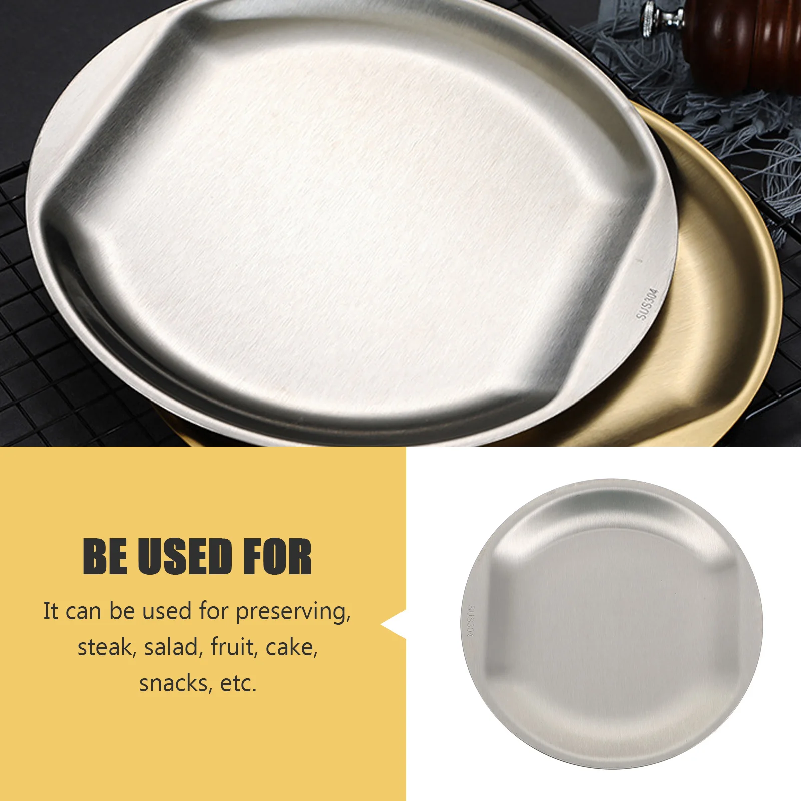 1pc Snack Plate Round Stainless Steel 304 Food Tray Meat Steak Disk Kitchen Party Dining Set Cutlery Fork Spoon Household 
1pc Snack Plate Round Stainless Steel 304 Food Tray Meat Steak Disk Kitchen Party Dining Set Cutlery Fork Spoon Household