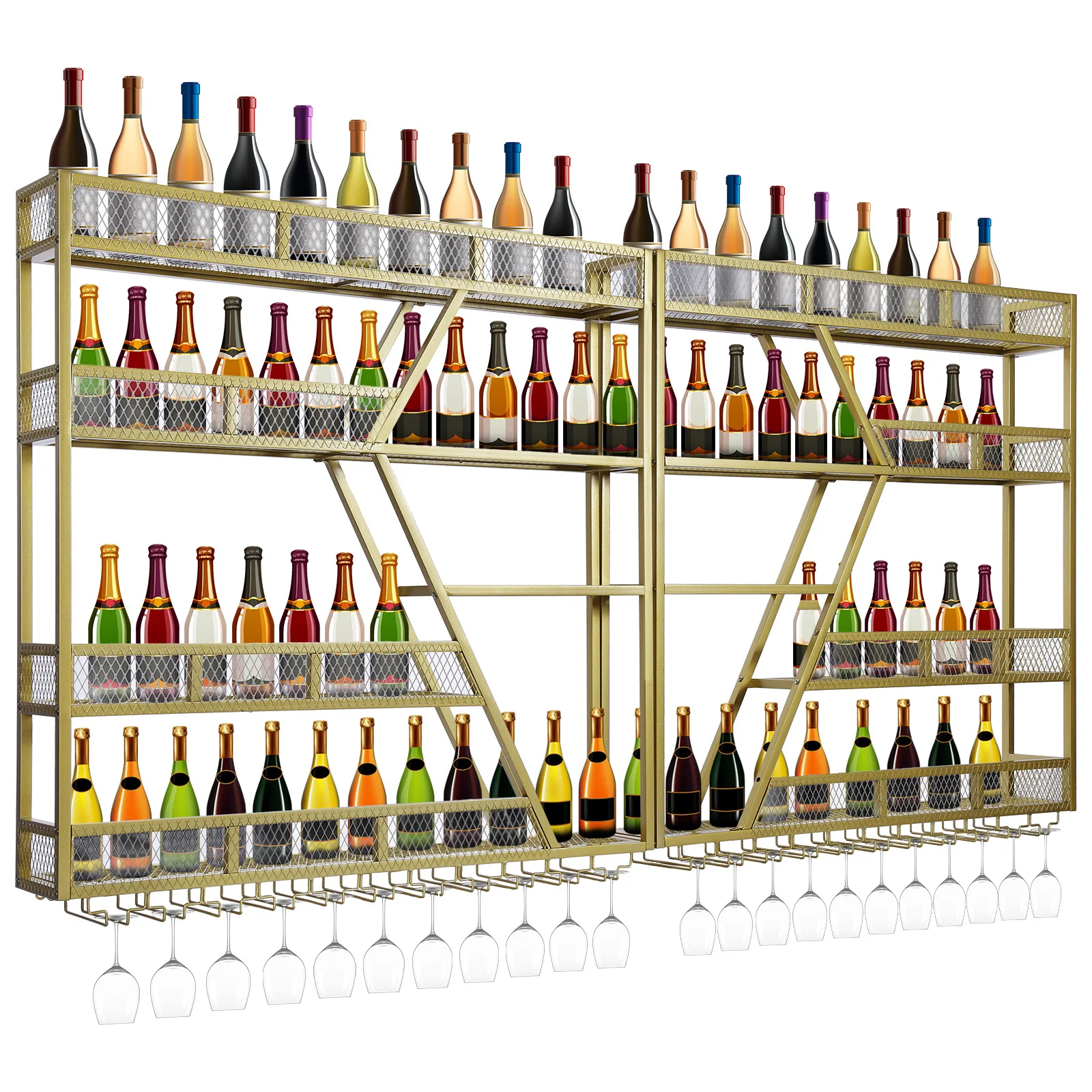 Metal Wine Storage Rack Wall Mounted with Glass Holder Wine Bottles Storage Display Storage Shelf for Home Dining Room Kitchen
Metal Wine Storage Rack Wall Mounted with Glass Holder Wine Bottles Storage Display Storage Shelf for Home Dining Room Kitchen