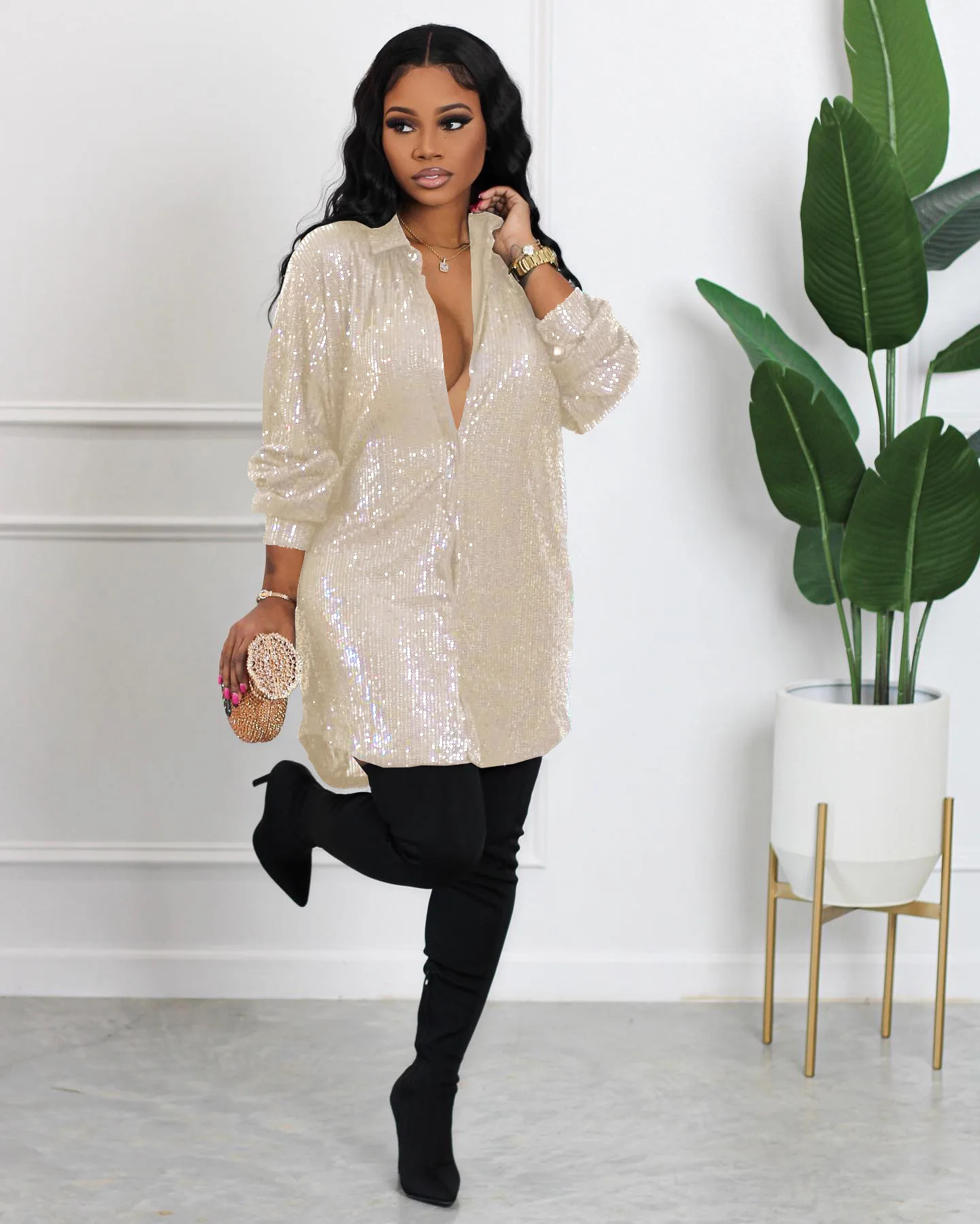 Fashion Sequins Female Shirt Dress Solid Long Sleeves Single-breasted Mini Dress Autumn Casual Loose Overalls Dresses for Women
Fashion Sequins Female Shirt Dress Solid Long Sleeves Single-breasted Mini Dress Autumn Casual Loose Overalls Dresses for Women