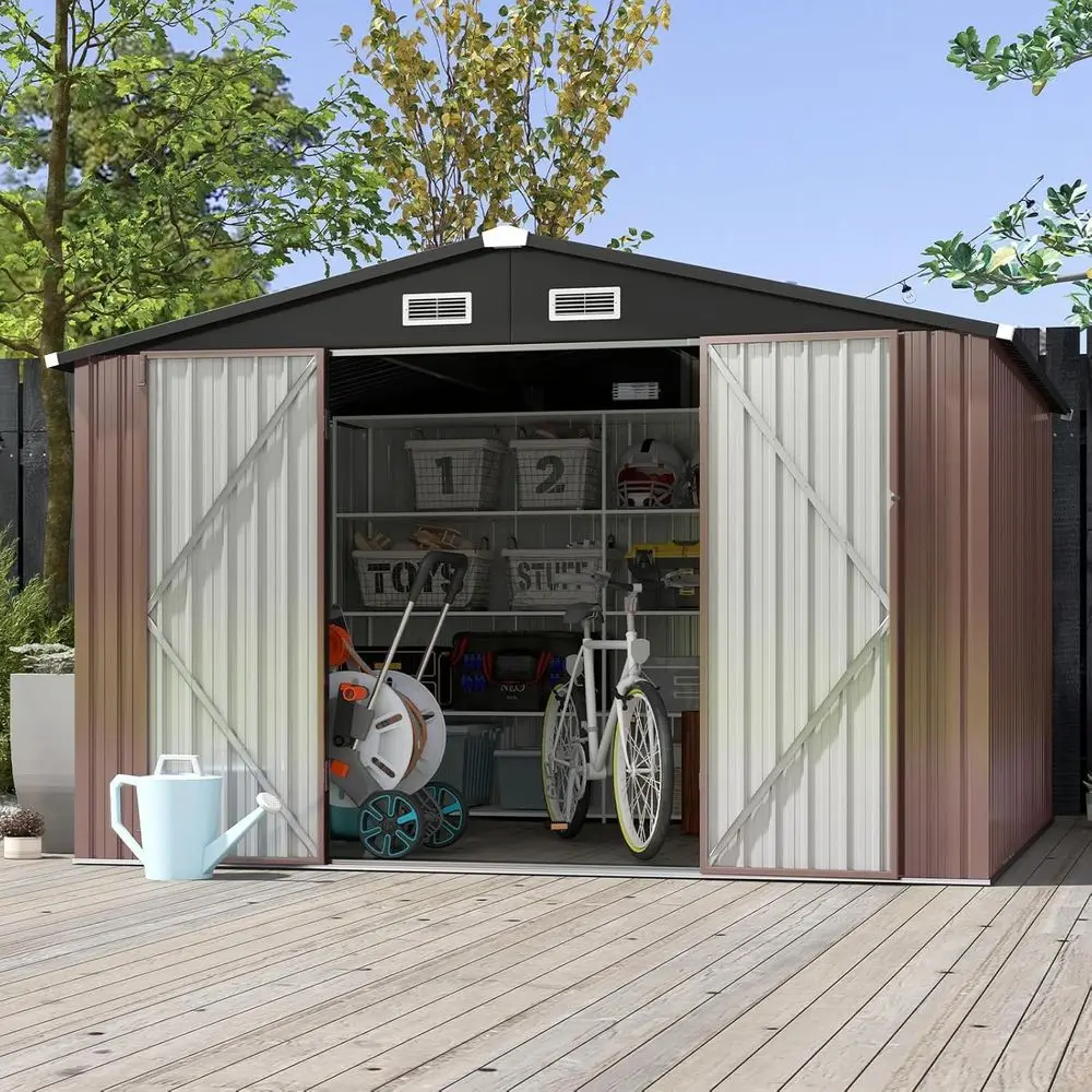 10x8 Outdoor Storage Shed - Double Door Garden Shed with Lockable Entry & Sloped Roof, Brown
10x8 Outdoor Storage Shed - Double Door Garden Shed with Lockable Entry & Sloped Roof, Brown