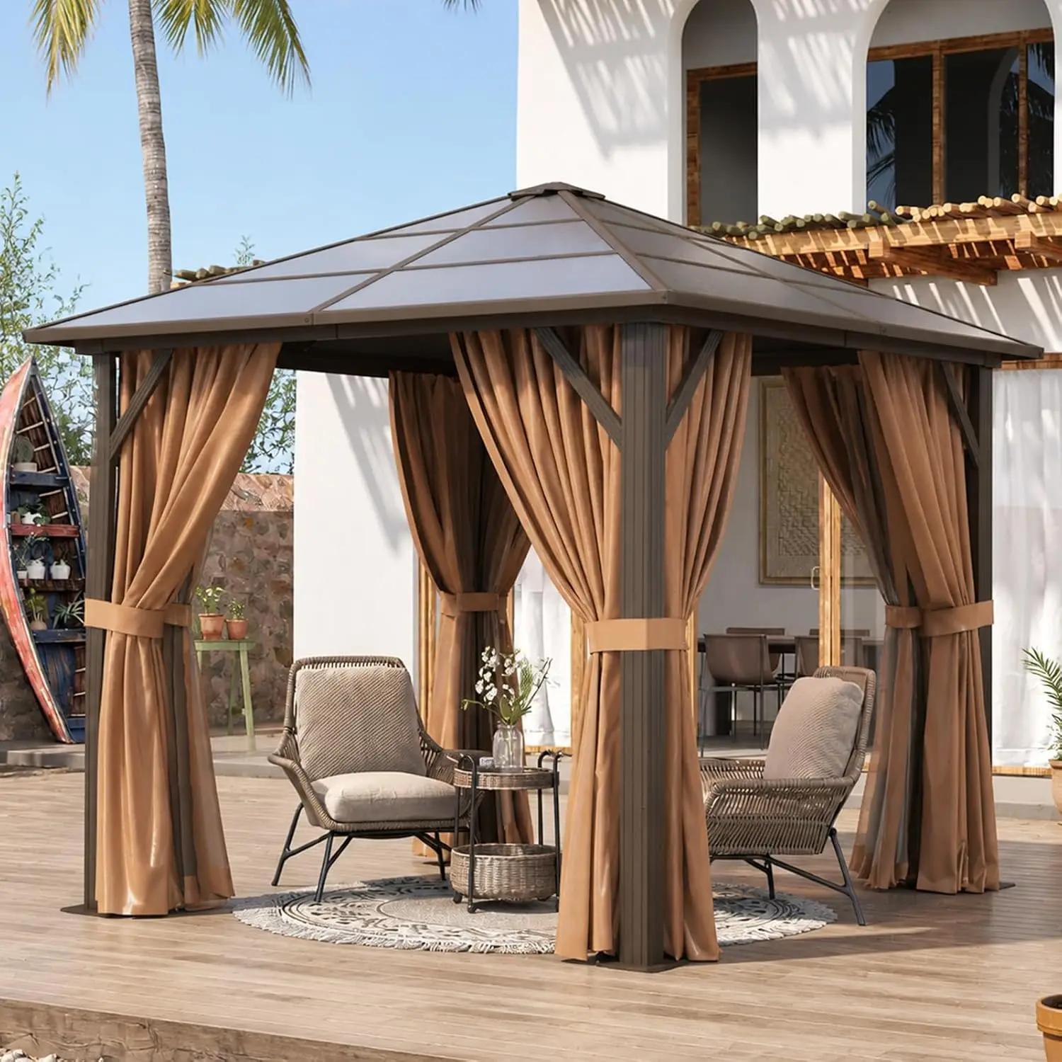 10'x10' Hardtop Gazebo, Outdoor Polycarbonate Top Canopy, Aluminum Frame Gazebo with Netting and Curtains, Sunshade for, Custom
10'x10' Hardtop Gazebo, Outdoor Polycarbonate Top Canopy, Aluminum Frame Gazebo with Netting and Curtains, Sunshade for, Custom