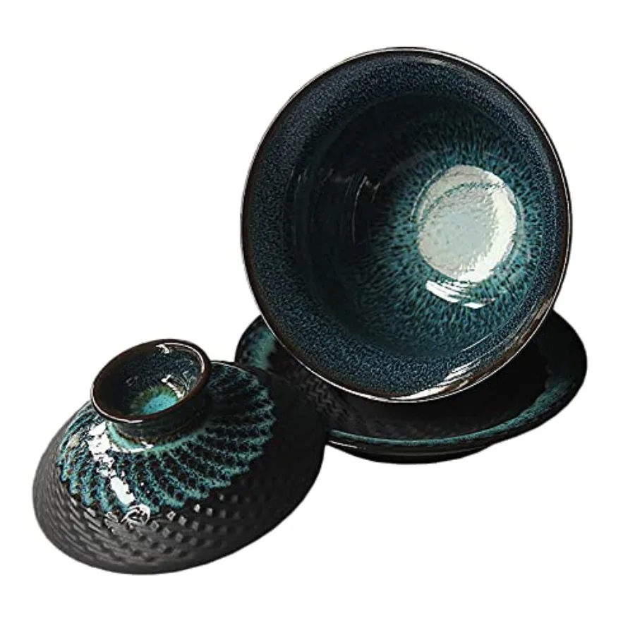 Kiln Glazed Ceramic Jianzhan Teacup Kung Fu Tea Cup and Saucer with Lid. 5 Oz Sancai Gaiwan
Kiln Glazed Ceramic Jianzhan Teacup Kung Fu Tea Cup and Saucer with Lid. 5 Oz Sancai Gaiwan