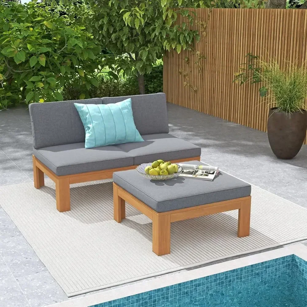 Acacia Wood Outdoor Patio Loveseat Sofa Set with Adjustable Armrests, L-Shaped Design, Grey Cushions
Acacia Wood Outdoor Patio Loveseat Sofa Set with Adjustable Armrests, L-Shaped Design, Grey Cushions