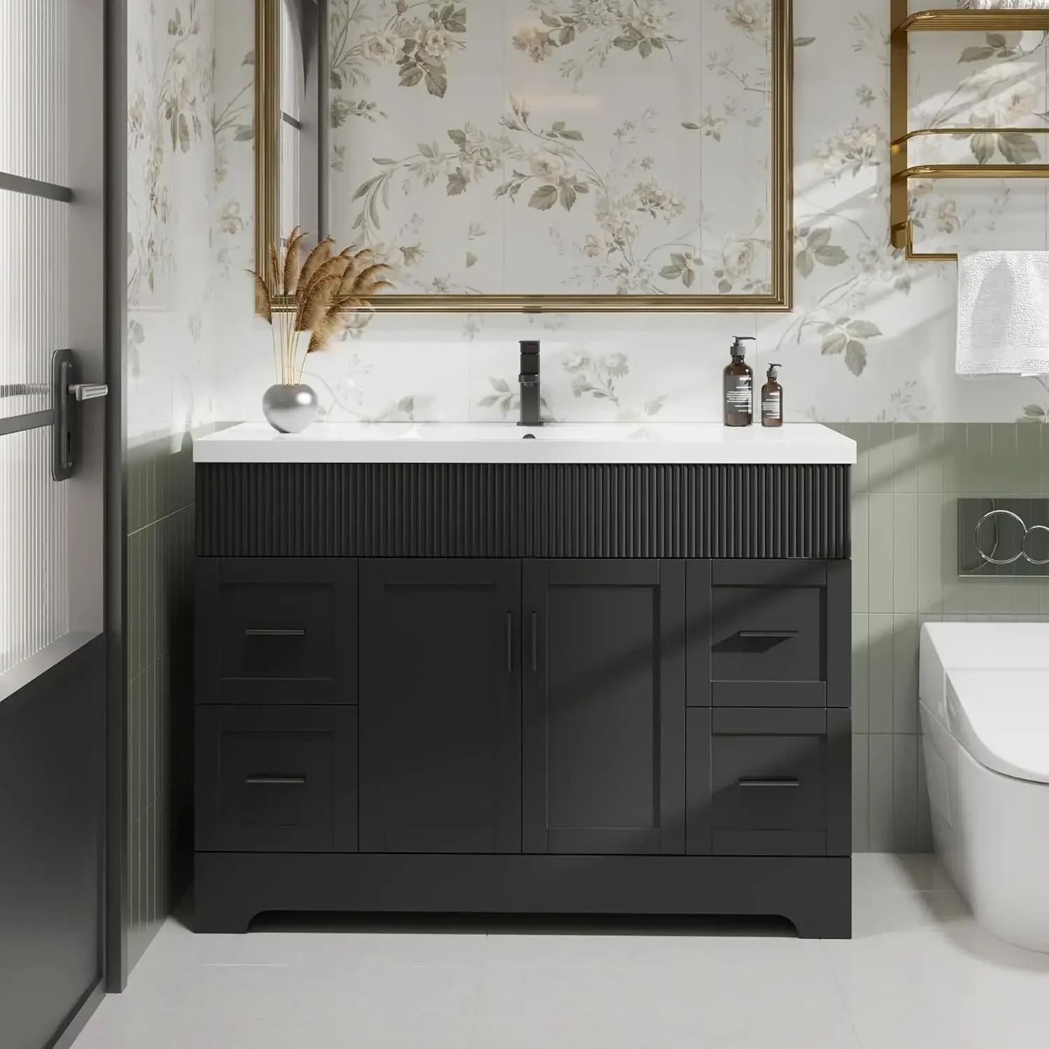 48" Bathroom Vanity Sink Combo Matte Black Painted Surface Modern Cabinet Undermount Single Sink Faucet Drain Customized
48" Bathroom Vanity Sink Combo Matte Black Painted Surface Modern Cabinet Undermount Single Sink Faucet Drain Customized