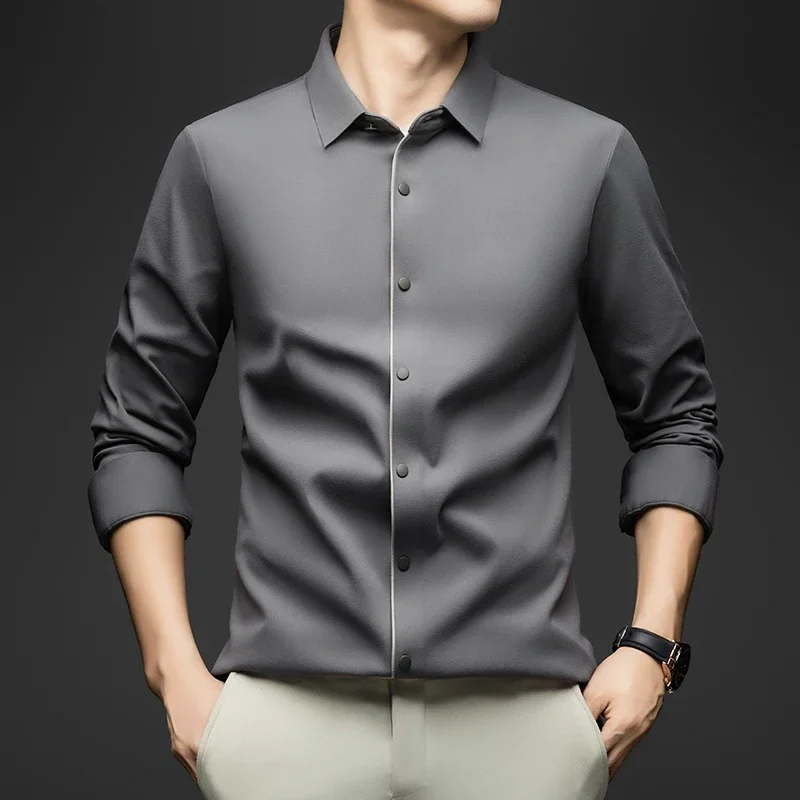 Мужская рубашка с длинными рукавами, весна и осень, новая высококачественная деловая трендовая однотонная рубашка на пуговицах, куртка, мужская одежда
Мужская рубашка с длинными рукавами, весна и осень, новая высококачественная деловая трендовая однотонная рубашка на пуговицах, куртка, мужская одежда