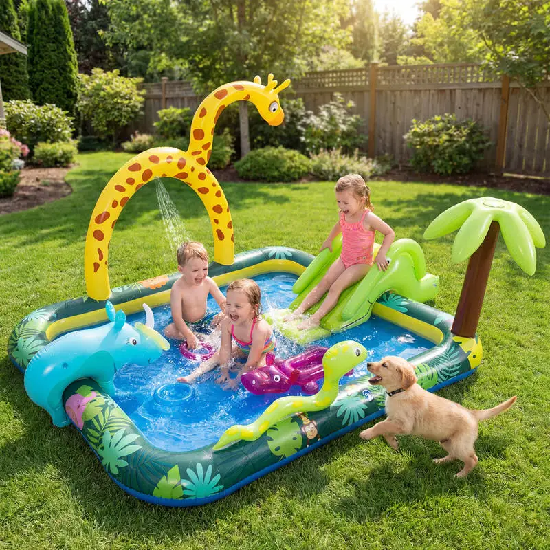 Inflatable Play Center Jungle Animal Spray Pool with Slide Giraffe-shaped Sprinkle
Inflatable Play Center Jungle Animal Spray Pool with Slide Giraffe-shaped Sprinkle