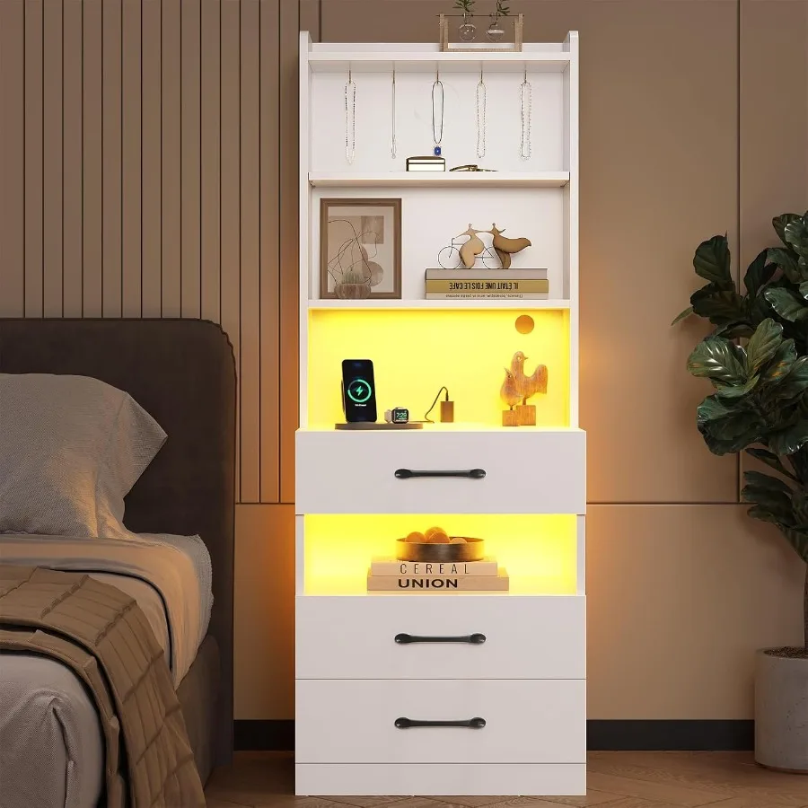 Modern Tall Nightstand with Integrated Charging Station and Ambient LED Lights Large White Bedside Table Featuring 3 Drawers Bu
Modern Tall Nightstand with Integrated Charging Station and Ambient LED Lights Large White Bedside Table Featuring 3 Drawers Bu