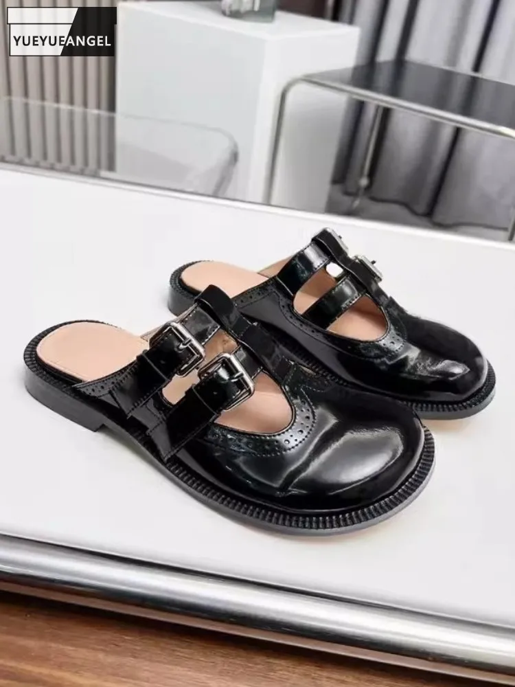 Women Genuine Leather Mules Shoes Vintage Buckle Round Toe Flat Slippers Hollow Out Summer Breathable Lady Outside Casual Slides
Women Genuine Leather Mules Shoes Vintage Buckle Round Toe Flat Slippers Hollow Out Summer Breathable Lady Outside Casual Slides
