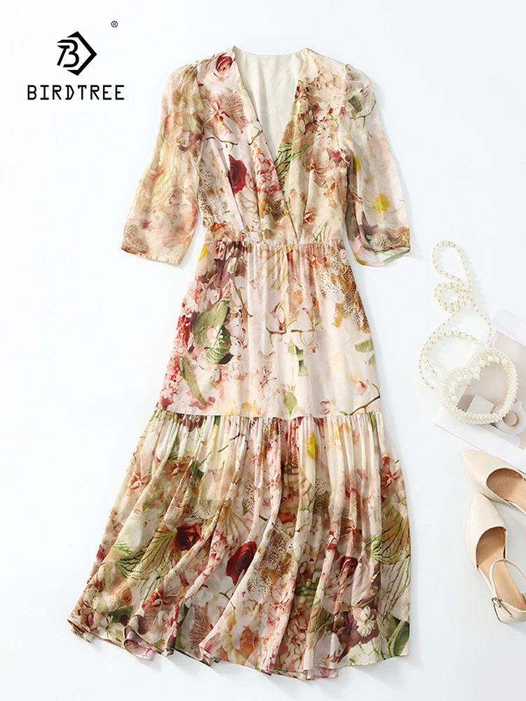 Birdtree 100%Pure Silk Printed Dress V-neck Half Sleeve Mid Length Office Lady Dresses Apricot Flower Base 2023 Summer D38627QC
Birdtree 100%Pure Silk Printed Dress V-neck Half Sleeve Mid Length Office Lady Dresses Apricot Flower Base 2023 Summer D38627QC