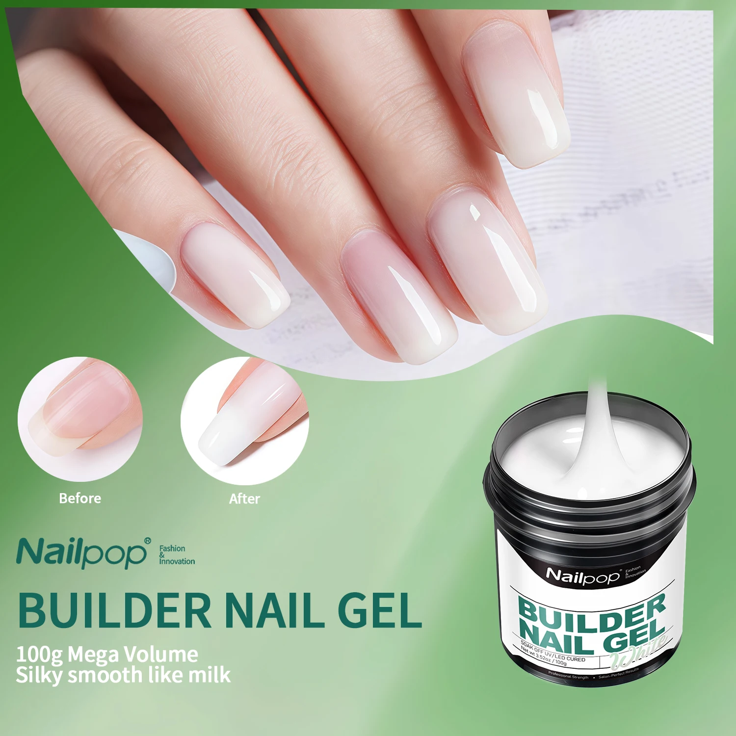 Nailpop HEMA/TPO Free Hard Gel Milky White UV Rapid Extension Lasting Shine Soak Off Builder Gel for Nail Art Manicure 30/100g
Nailpop HEMA/TPO Free Hard Gel Milky White UV Rapid Extension Lasting Shine Soak Off Builder Gel for Nail Art Manicure 30/100g