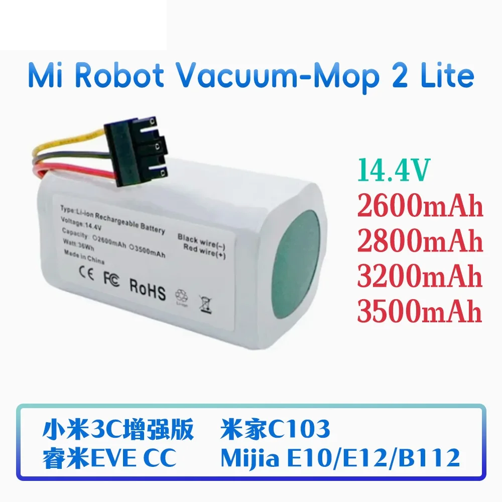 14.4V 14.8V 2800mAh 3500mAh Rechargeable Li-ion Battery Pack For Xiaomi Mijia Mi Robot Mop 2 Lite Sweeper Vacuum MJSTL Wholesale
14.4V 14.8V 2800mAh 3500mAh Rechargeable Li-ion Battery Pack For Xiaomi Mijia Mi Robot Mop 2 Lite Sweeper Vacuum MJSTL Wholesale