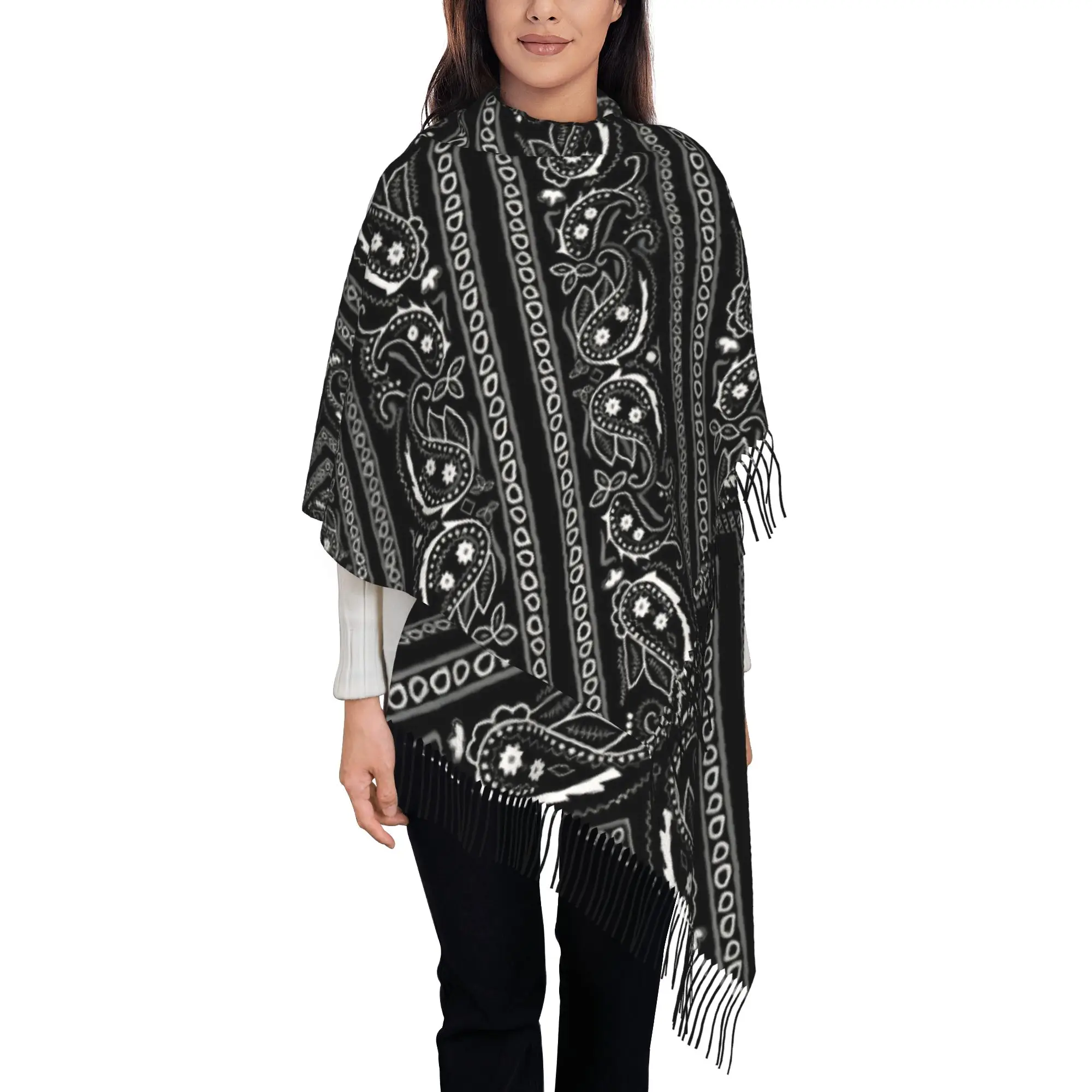 Custom Black Bandana Paisley Print Scarf Wrap for Women Long Winter Fall Warm Tassel Shawl Unisex Scarves
Custom Black Bandana Paisley Print Scarf Wrap for Women Long Winter Fall Warm Tassel Shawl Unisex Scarves