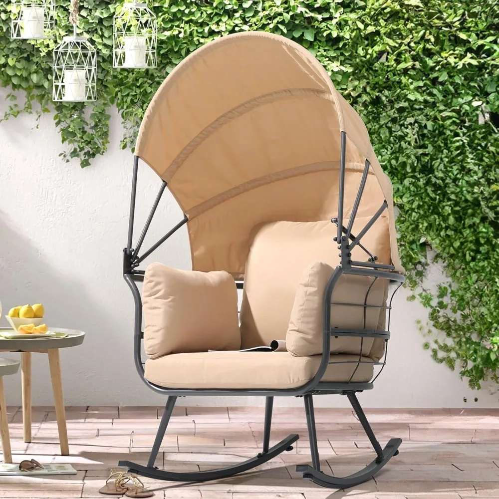 Rocking Chair Outdoor, Oversized Patio Rocking Egg Chair with Folding Sun Shade Canopy, All-Weather Steel Egg Lounge
Rocking Chair Outdoor, Oversized Patio Rocking Egg Chair with Folding Sun Shade Canopy, All-Weather Steel Egg Lounge