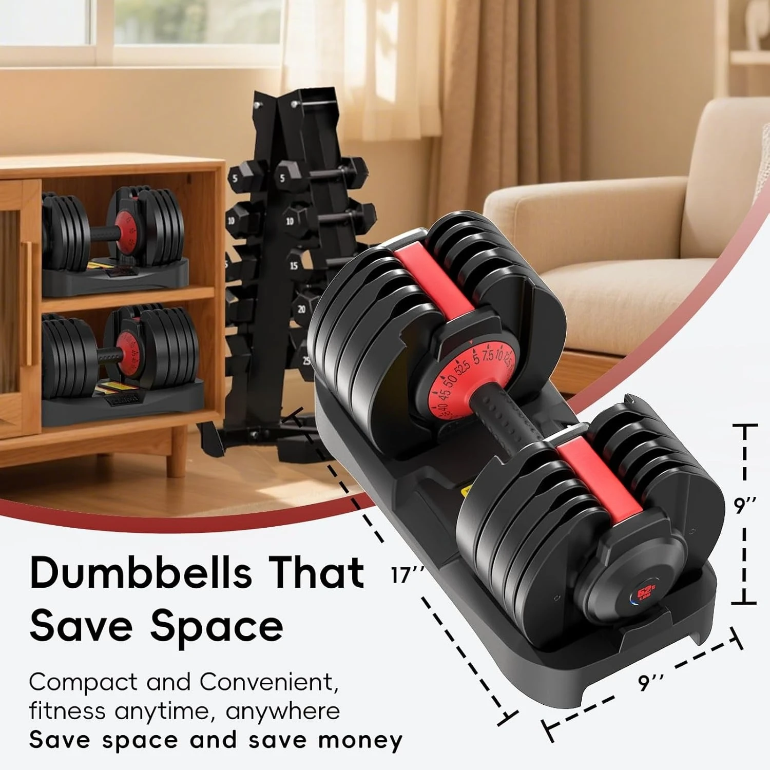 New Upgraded 2-Pack Adjustable Dumbbells, 25/52.5 lbs, 9/15 Weight Levels with Secure Locking System, Customized
New Upgraded 2-Pack Adjustable Dumbbells, 25/52.5 lbs, 9/15 Weight Levels with Secure Locking System, Customized